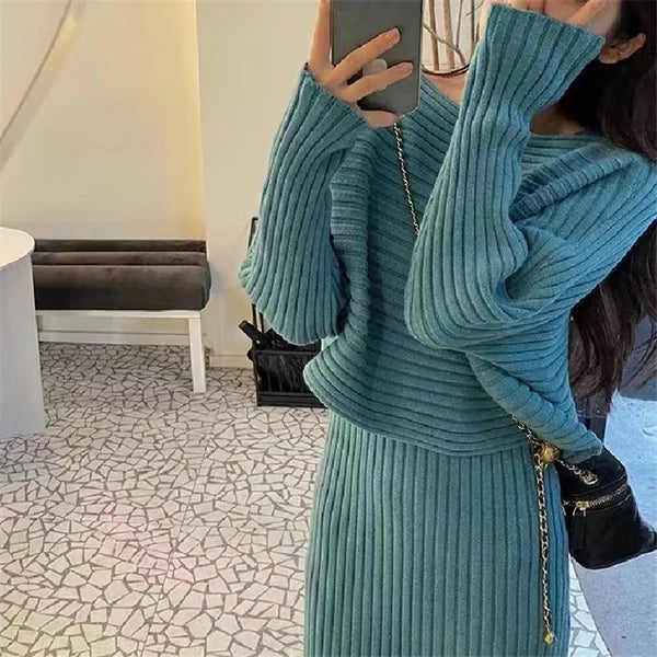 Mathily™ - Gebreide Pullover Sweater en Cami Jurk Stel