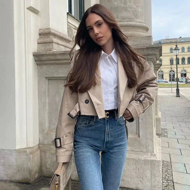 Berthy - Vrouwen Cropped Trench Langarm Mantel