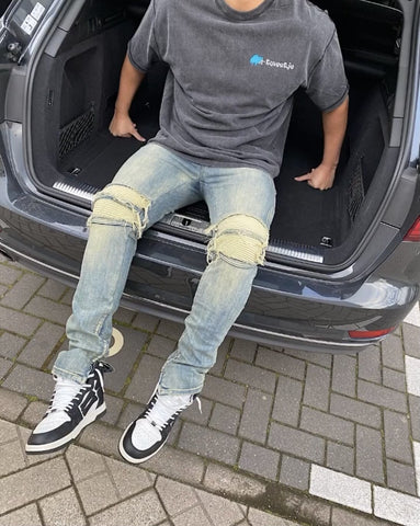 Merola - De blauw gewassen katoenen poly jeans